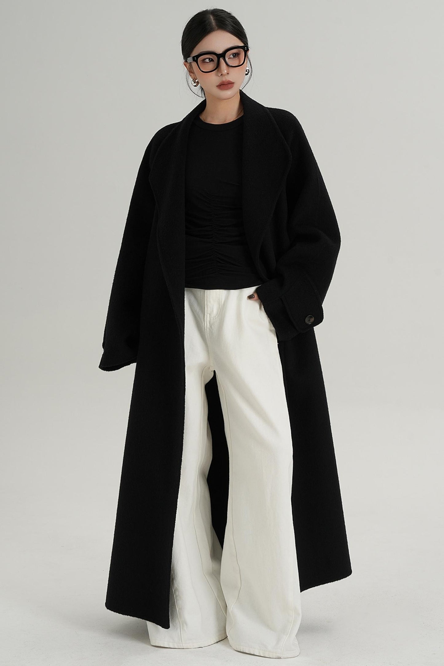 High-End Long Lapel Wool Reversible Coat