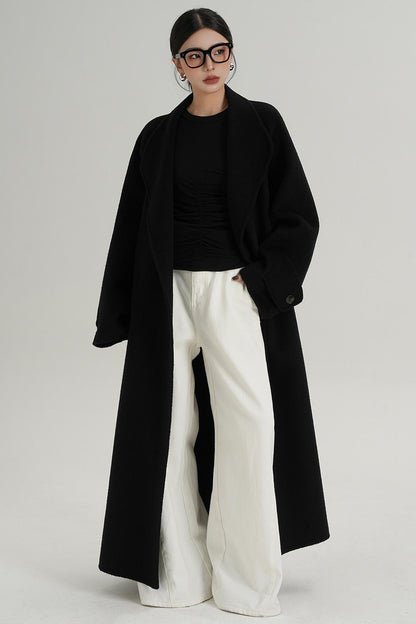 High-End Long Lapel Wool Reversible Coat