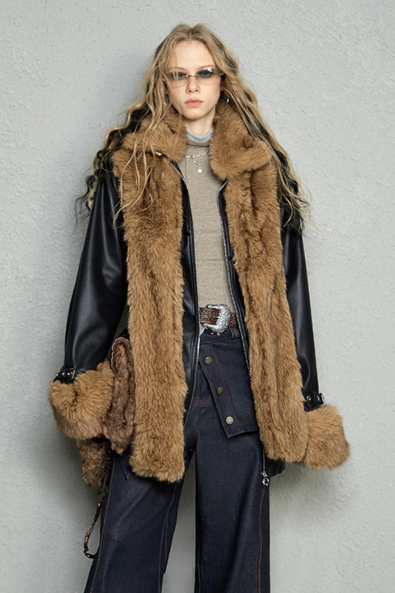 Detachable Eco-Fur Padded Leather Jacket