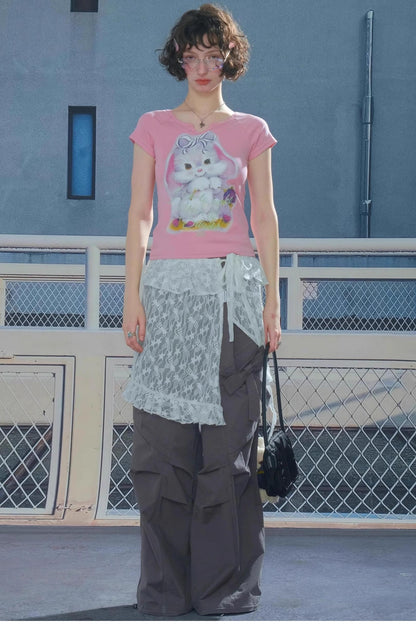 Retro Design Rabbit Print Slim Top