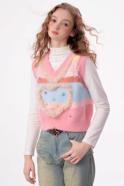 Vintage Pink Knitted V-Neck Sweater Vest