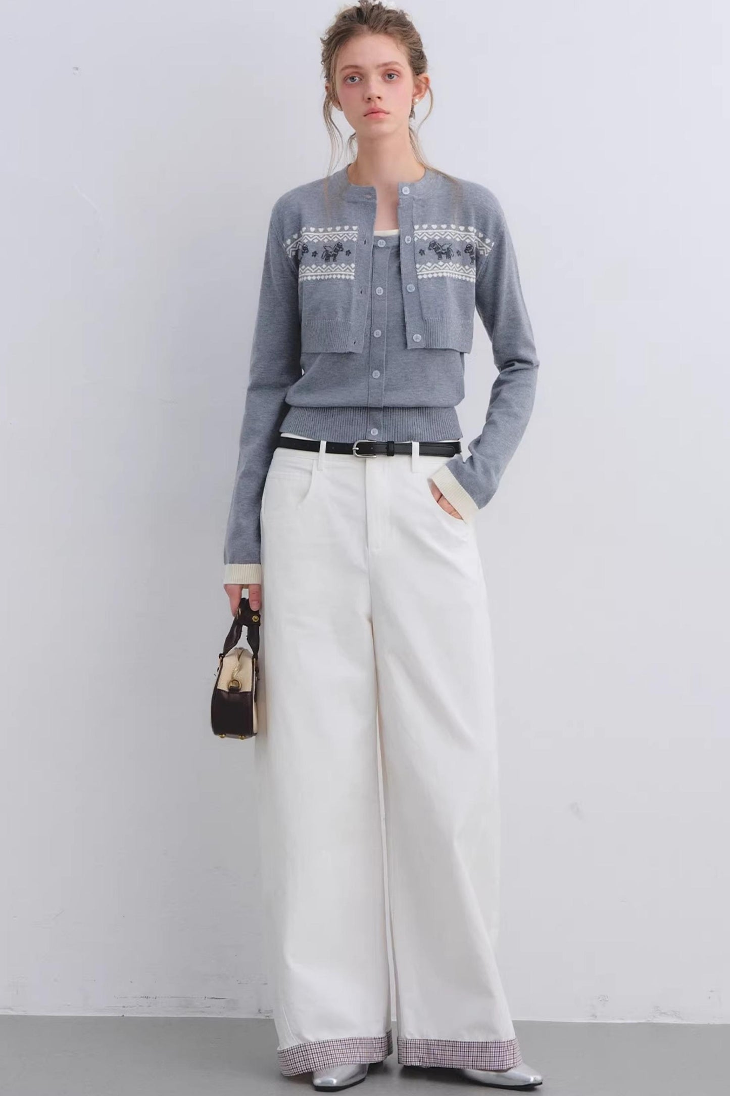 Gray Wool Cardigan Set