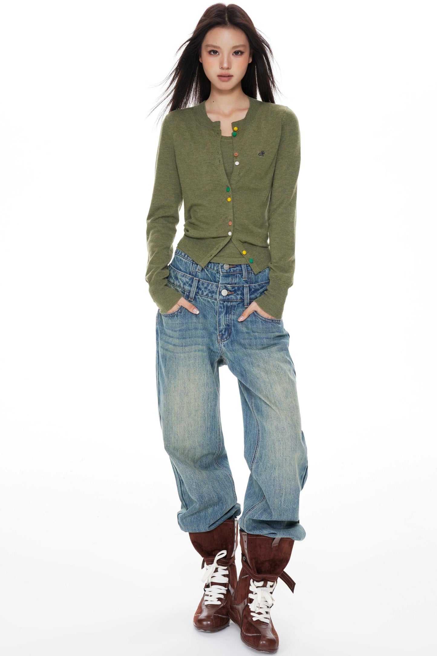 Colorful Knit Cardigan Set