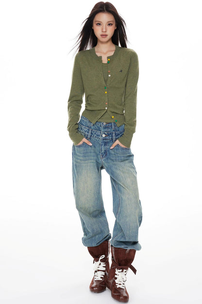 Colorful Knit Cardigan Set