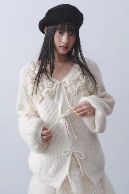 Milky White Floral Cardigan