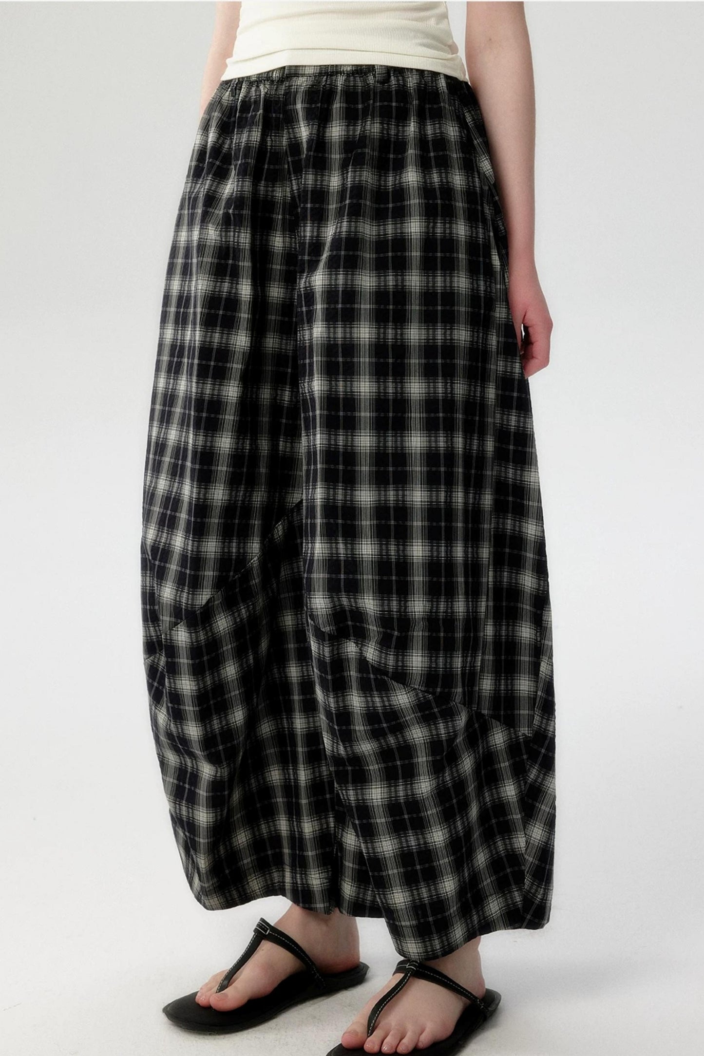 Elegant Plaid Lantern Pants