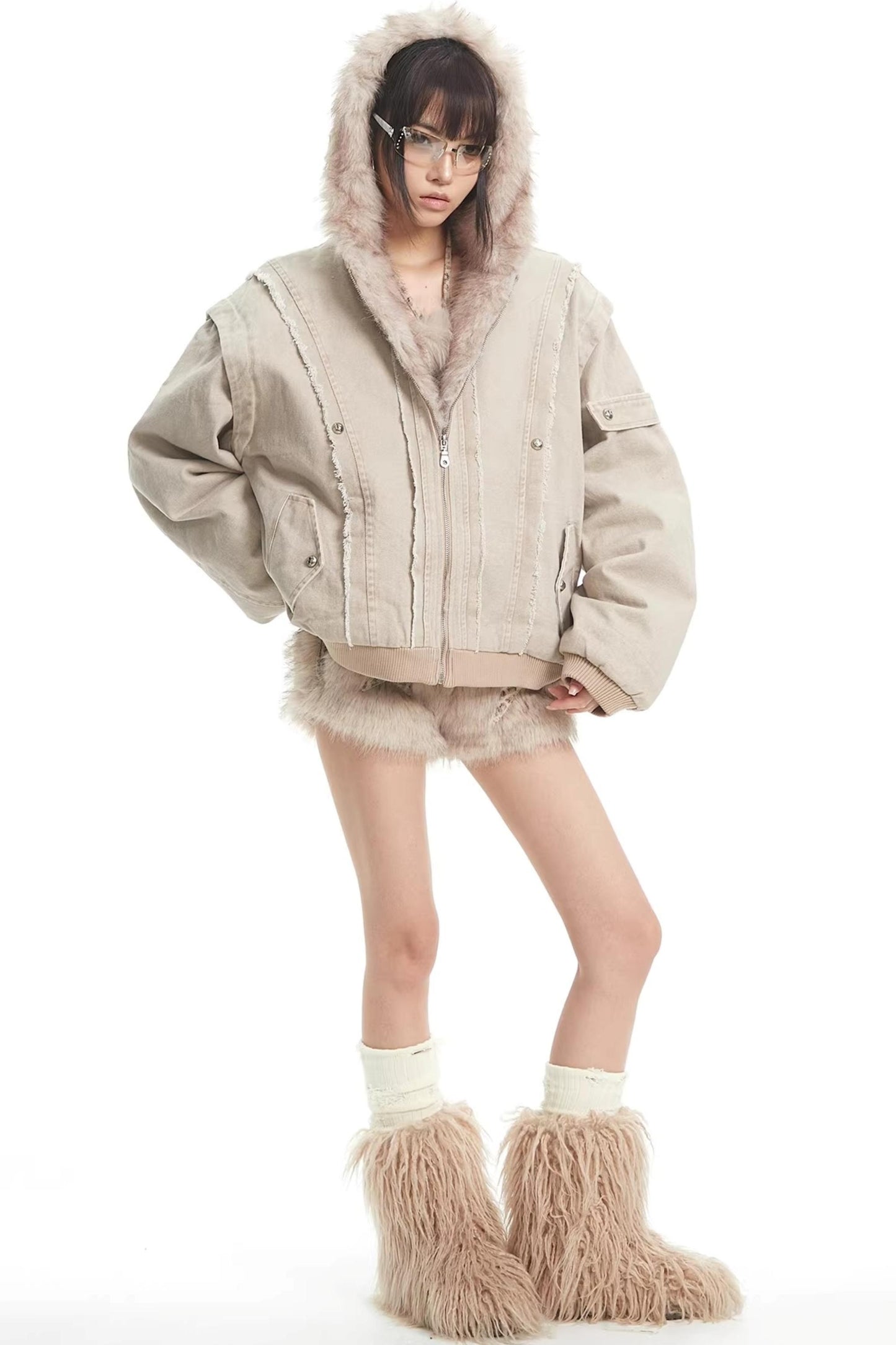 Plush-Lined Hooded Cotton Jacket