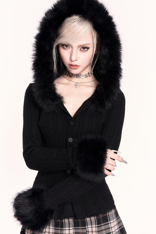 Detachable Fur Collar Hooded Top