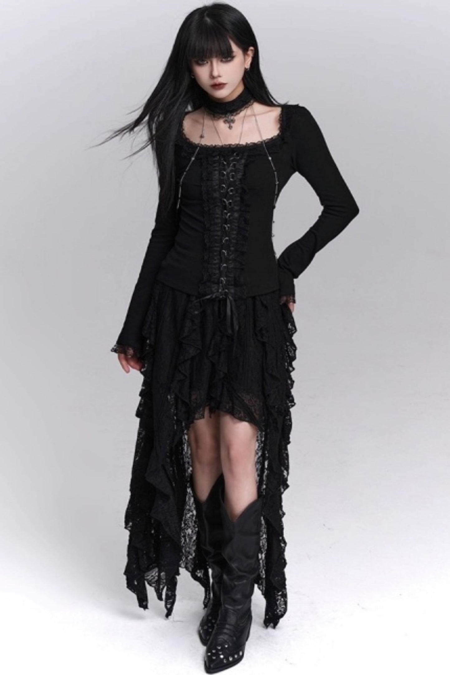 Irregular Lace Hem Skirt