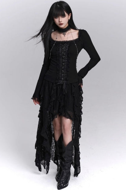 Irregular Lace Hem Skirt