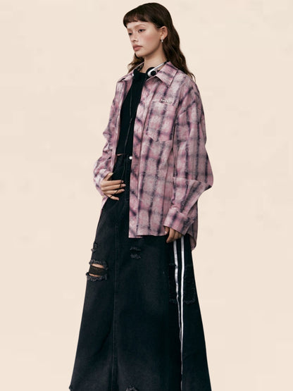 Pink Checked Loose Casual Shirt