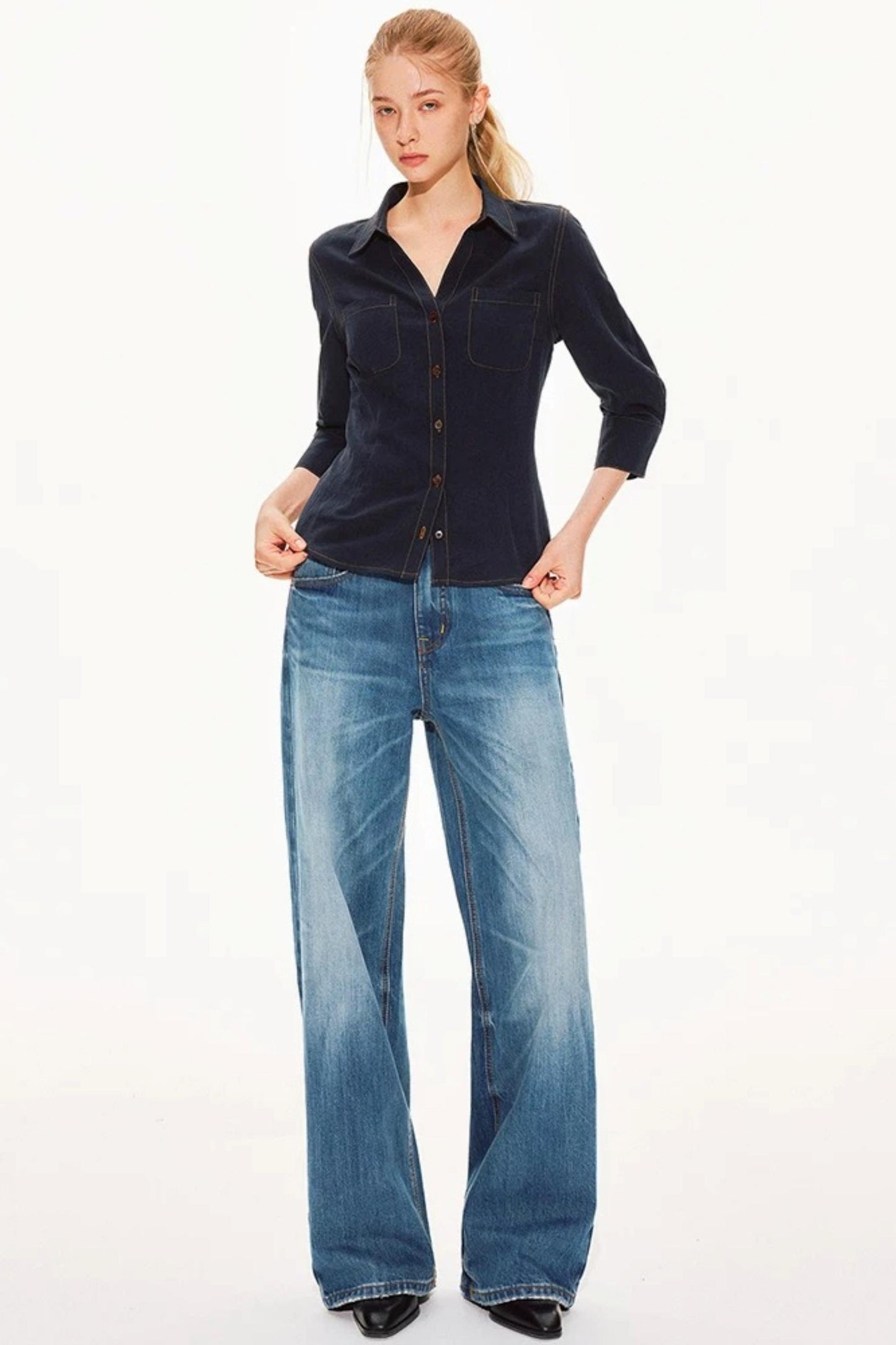 Classic Blue Straight-Leg Denim Pants