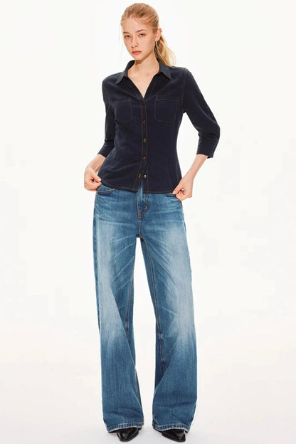Classic Blue Straight-Leg Denim Pants