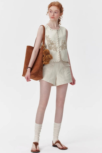 Silk-Linen Tailored Shorts Vest Set-Up