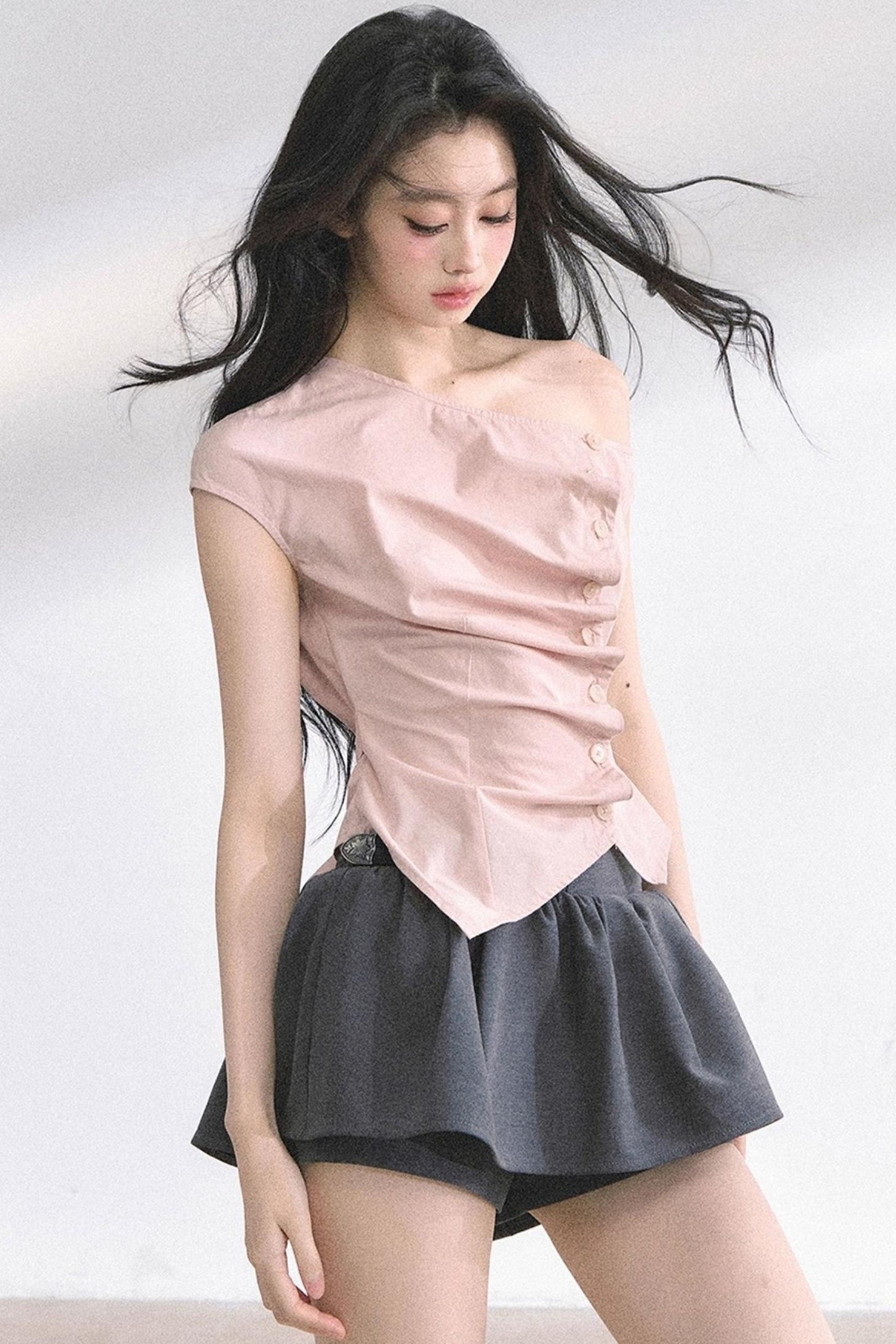 French Lace Asymmetrical Slim Fit Top