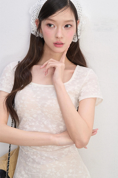 레이스 스퀘어넥 슬림 원피스