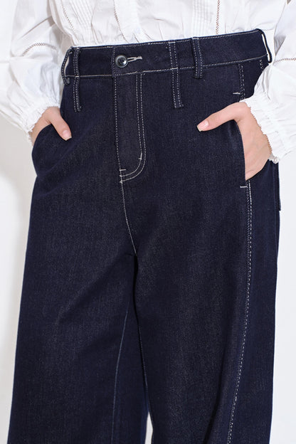 Textured Plaid Patchwork Jeans Pants