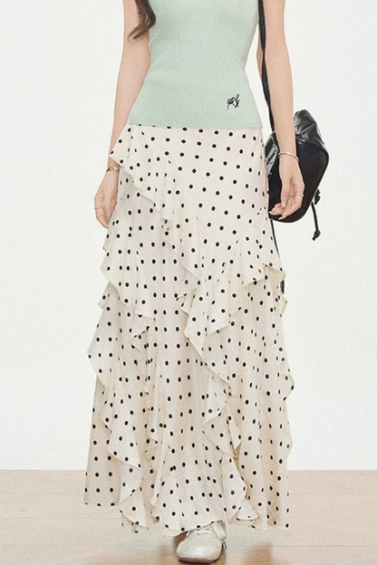 Knit Polka-Dot Top & Skirt Set-Up