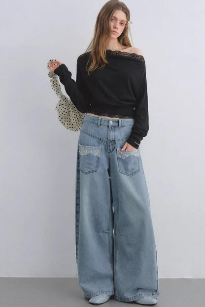 Lace Patchwork Turtleneck Top