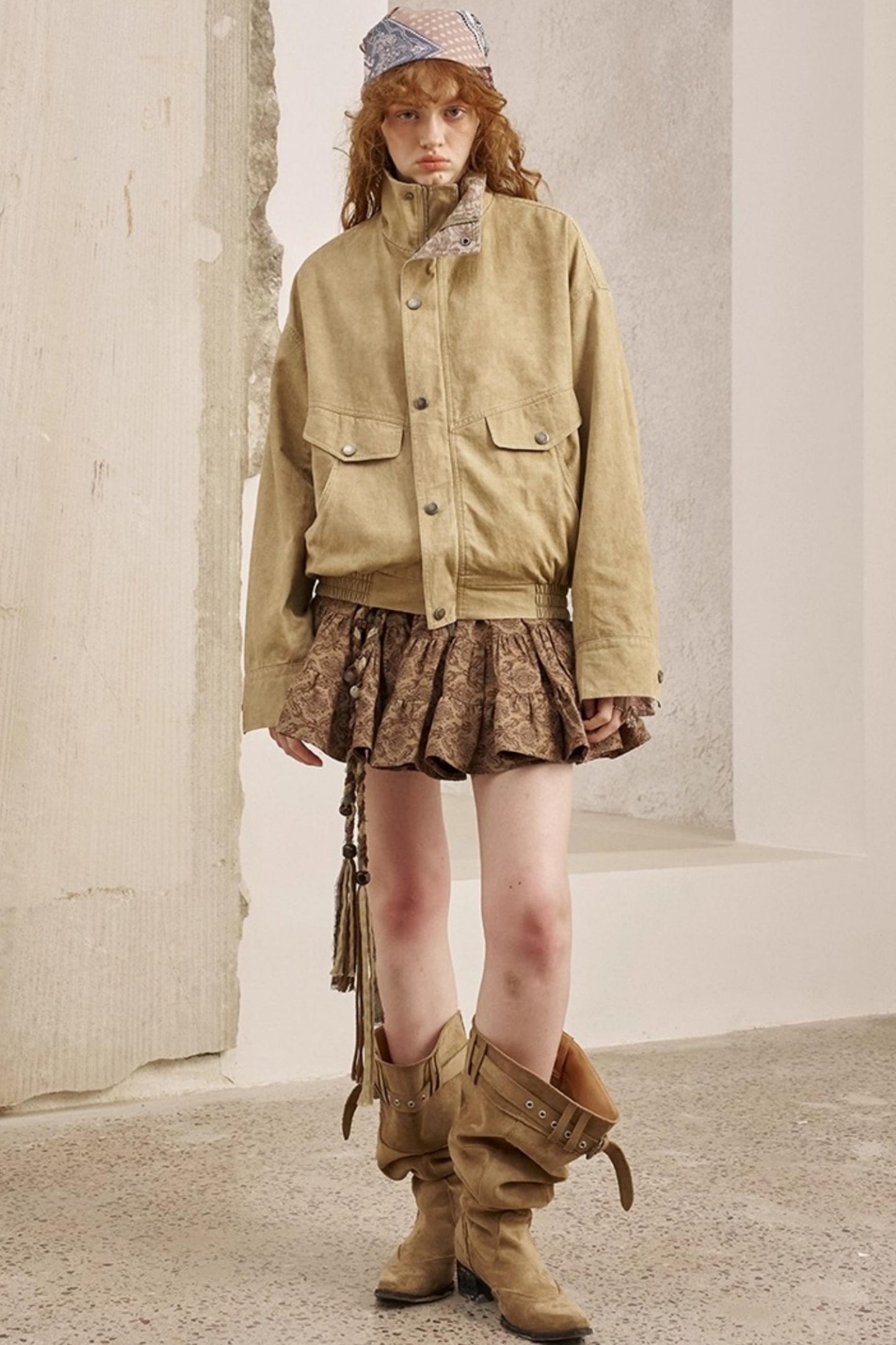 Cashew Flower Washed Stand Collar Jacket