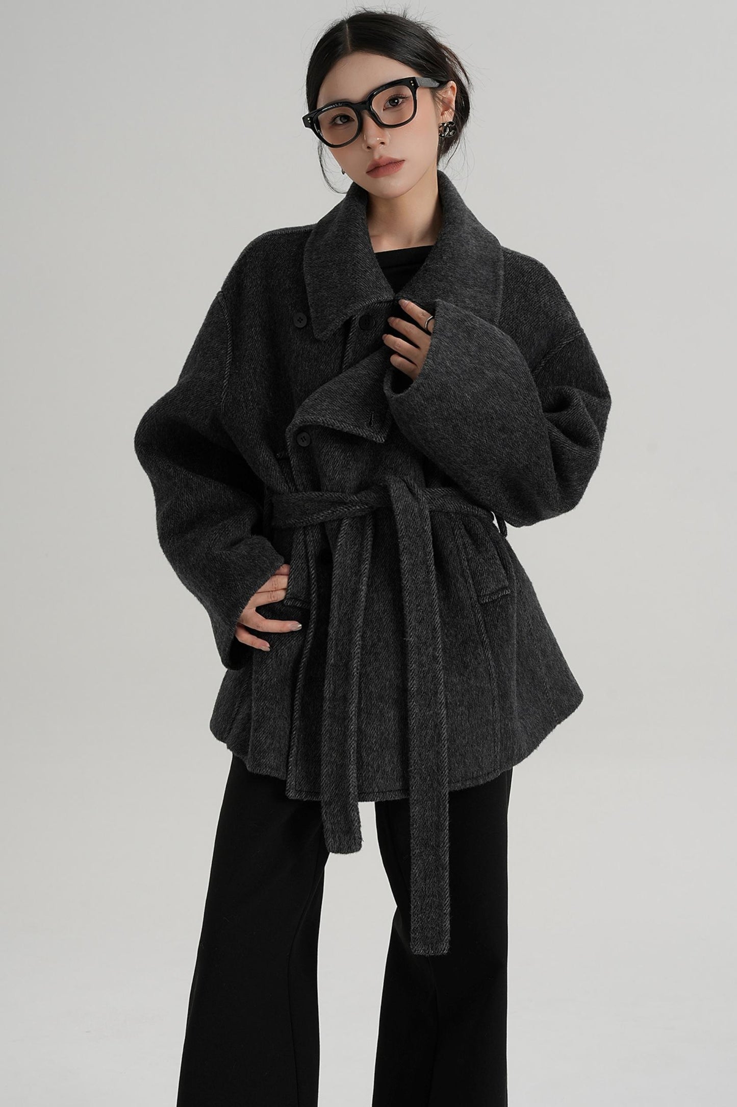 Winter Style Lace-Up Woolen Jacket