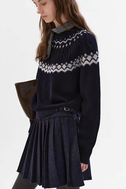 Wool-Blend Tartan Pleated Skirt