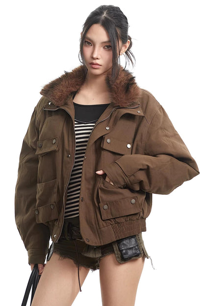 Dark Brown Fur Collar Jacket
