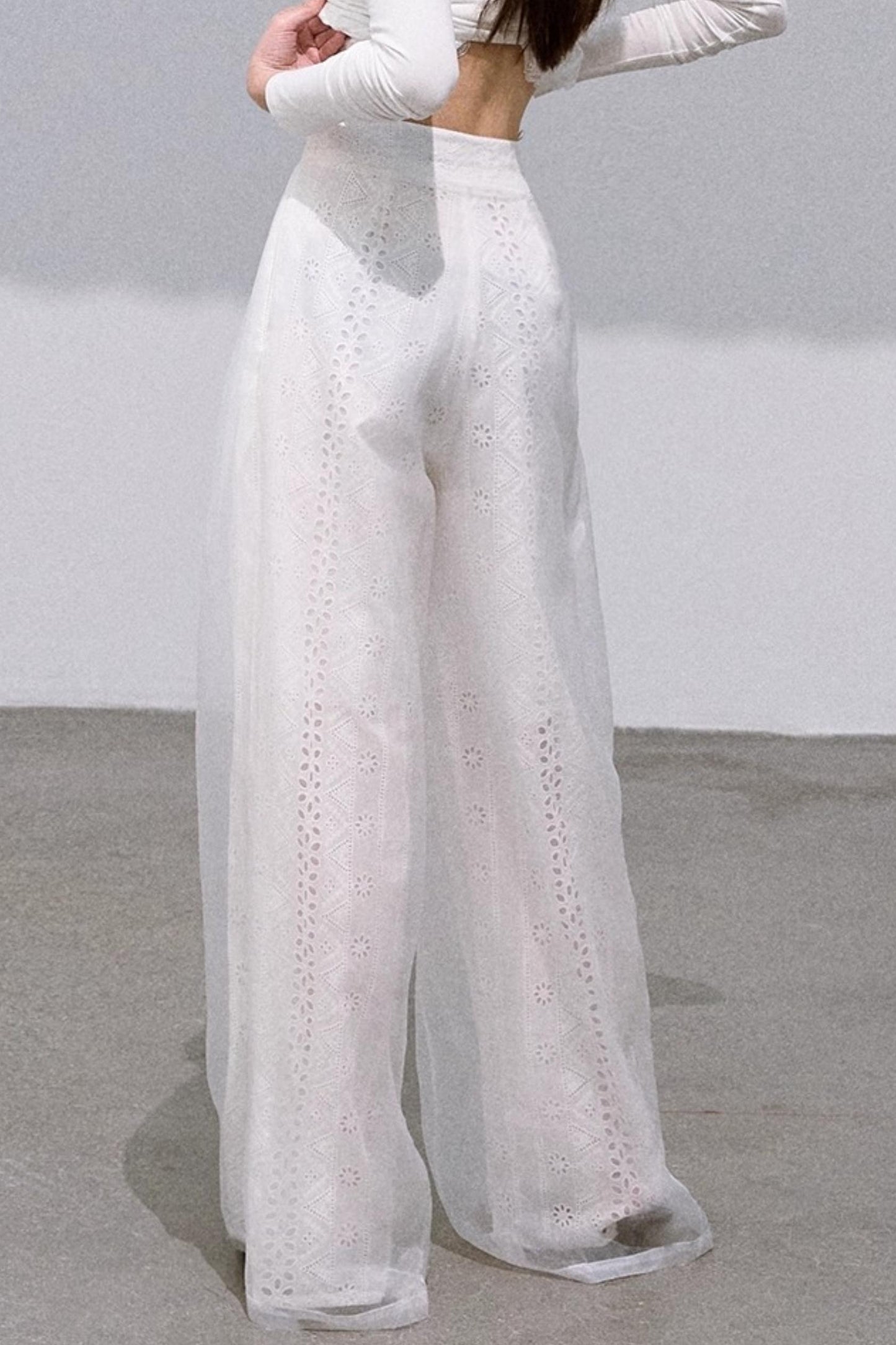 Shimmer Cotton High Waist Wide-Leg Pants