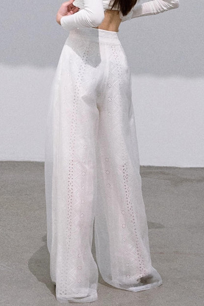 Shimmer Cotton High Waist Wide-Leg Pants