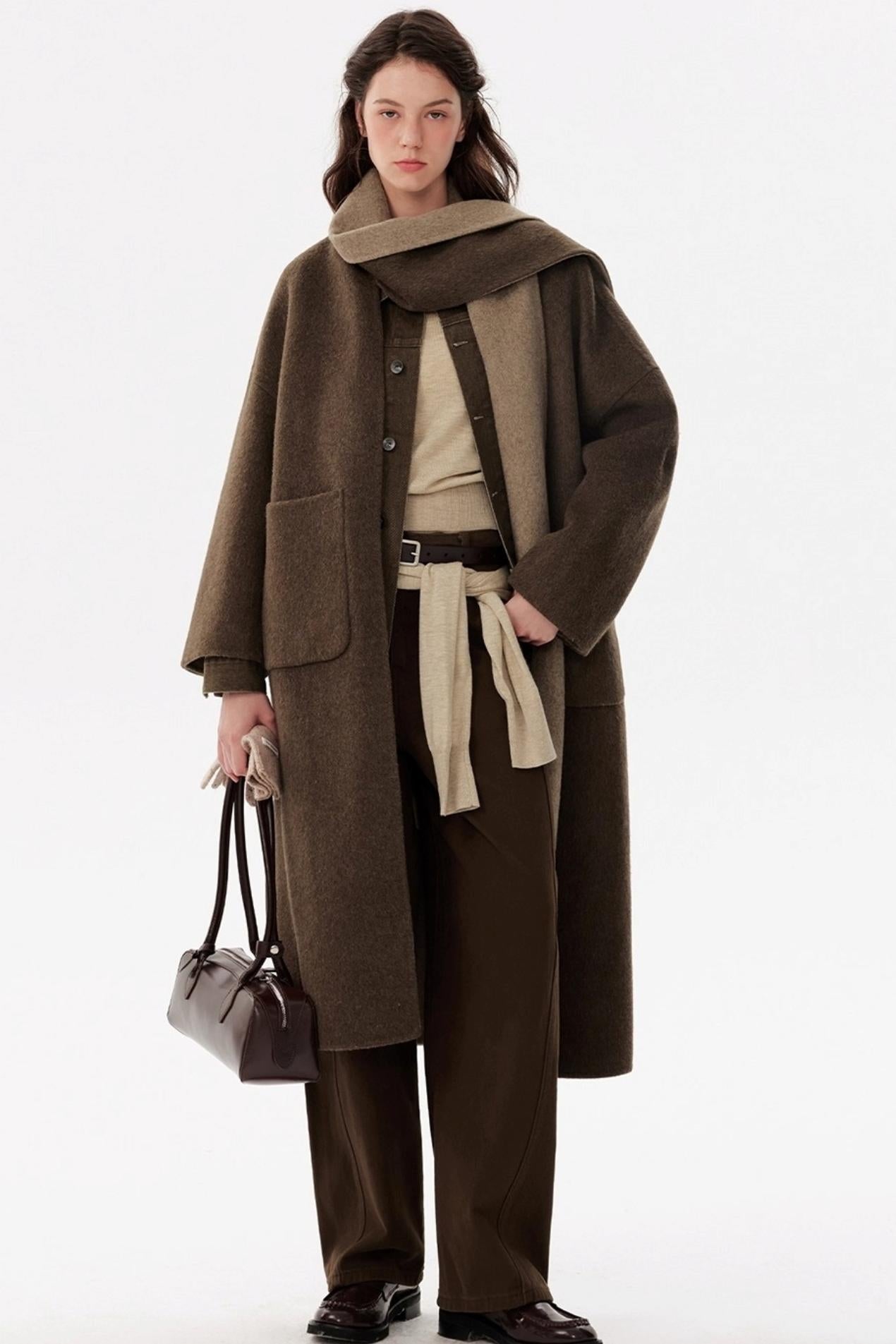 Woolen Scarf Collar Reversible Coat