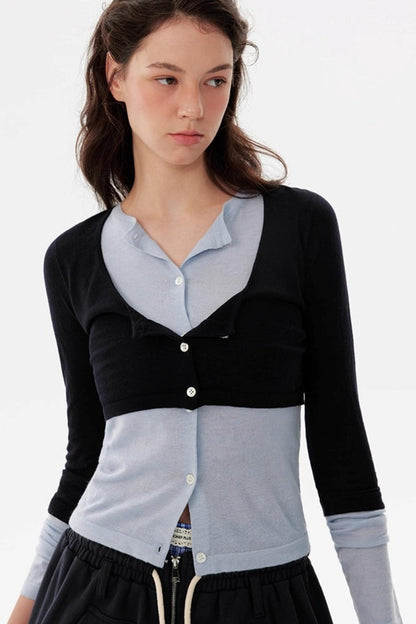Contrasting Long-Sleeved Knitwear Top