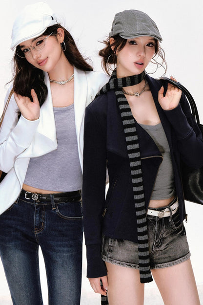 Lapel Diagonal Placket Short Jacket