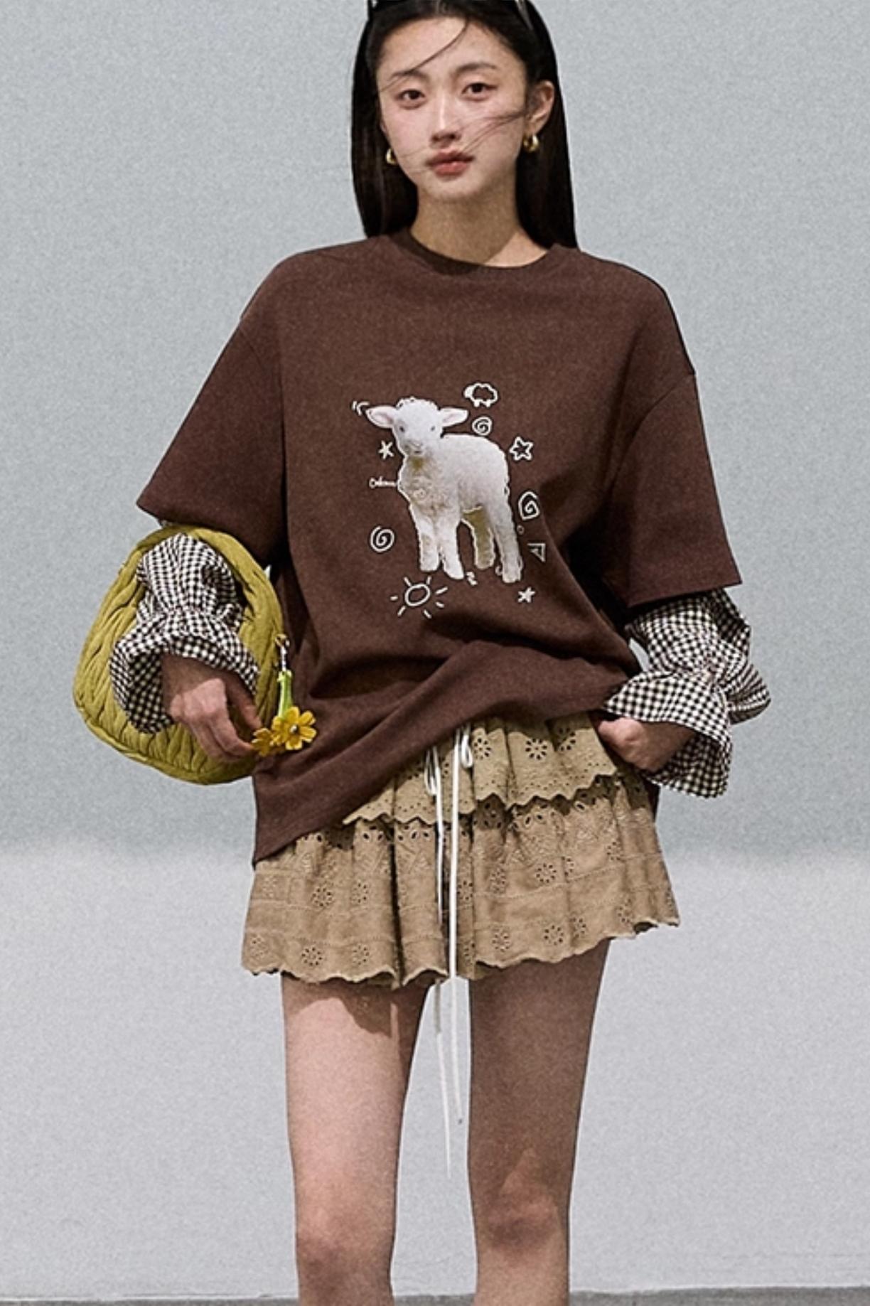 Lyocell Cotton Patchwork Plaid Sweatshirt