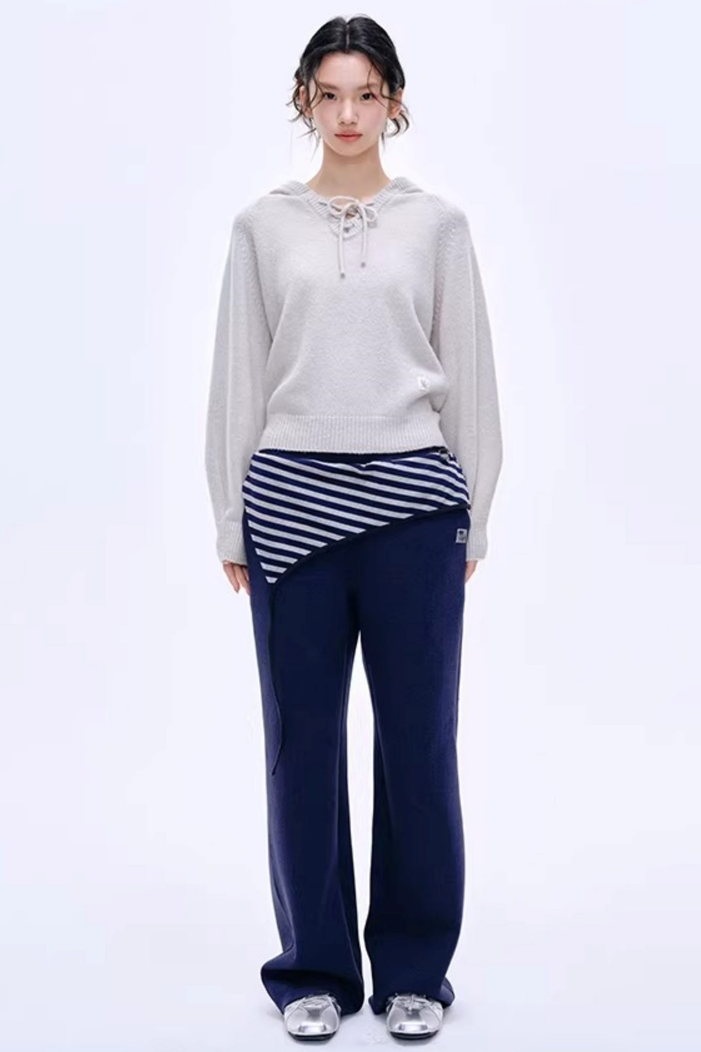 Color-Blocked Cotton Striped Pants