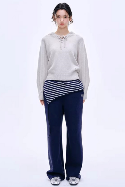 Color-Blocked Cotton Striped Pants