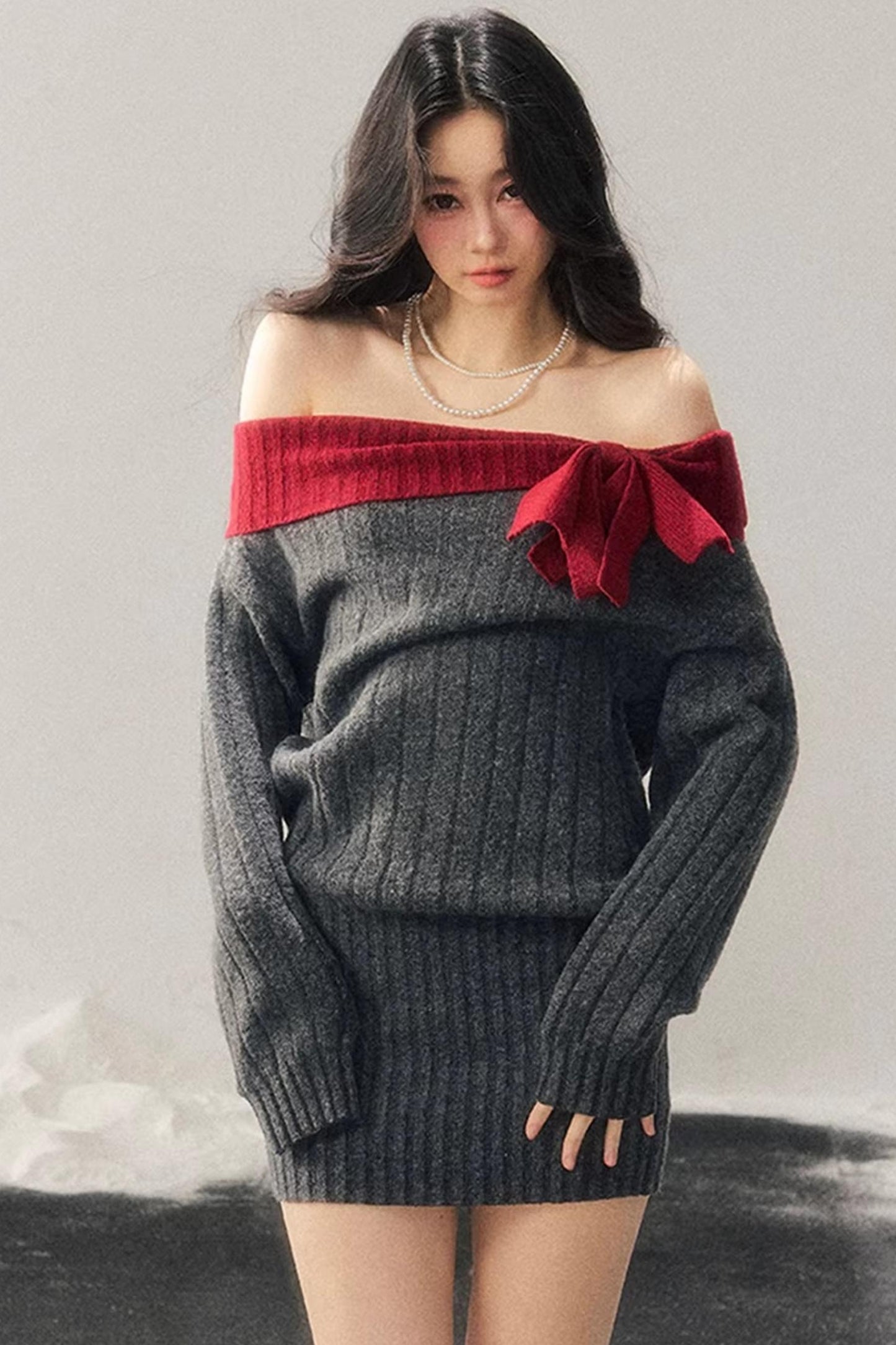 Off-Shoulder American Sweater Dress