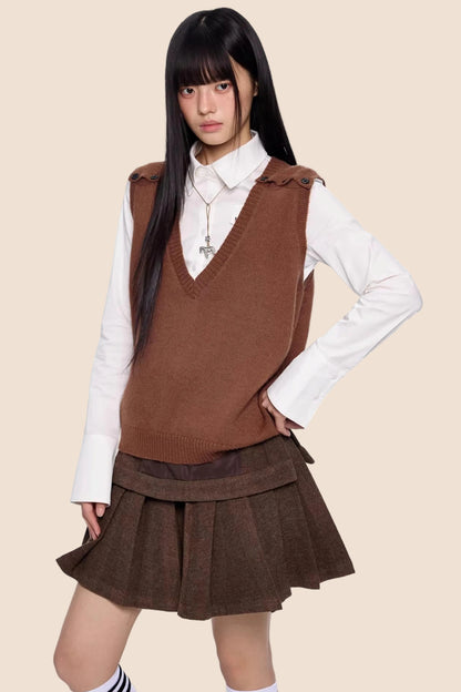 V-Neck Knitted Layered Vest