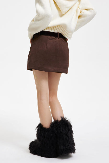 Retro Faux Suede A-Line Skirt