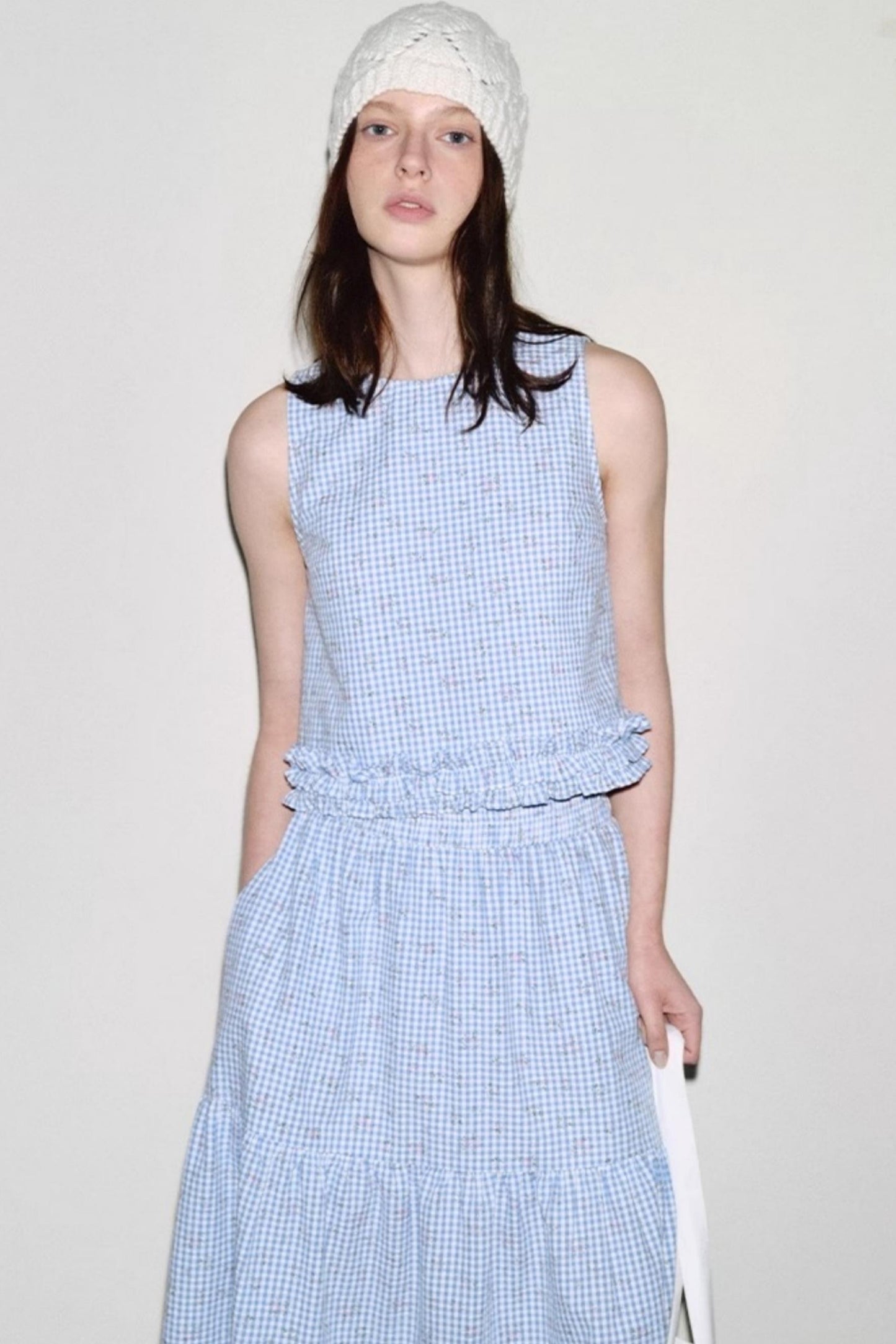 Soft Morandi Floral Frill Vest Skirt Set-Up