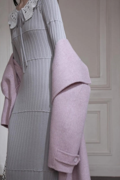 Mist Gray Lace Wool Dress