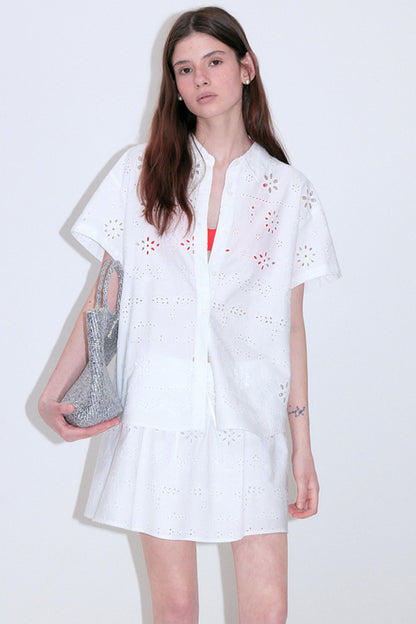 Summer Sheer Texture Lapel Shirt Skirt Set-Up