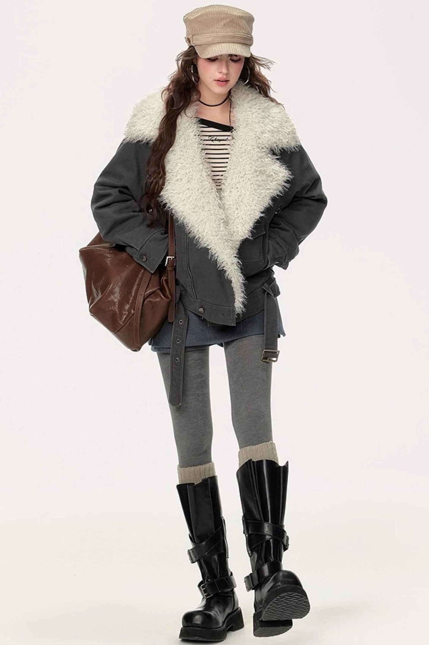 Retro Motorcycle Wind Fur Collar Jacket