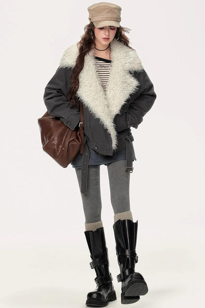 Retro Motorcycle Wind Fur Collar Jacket