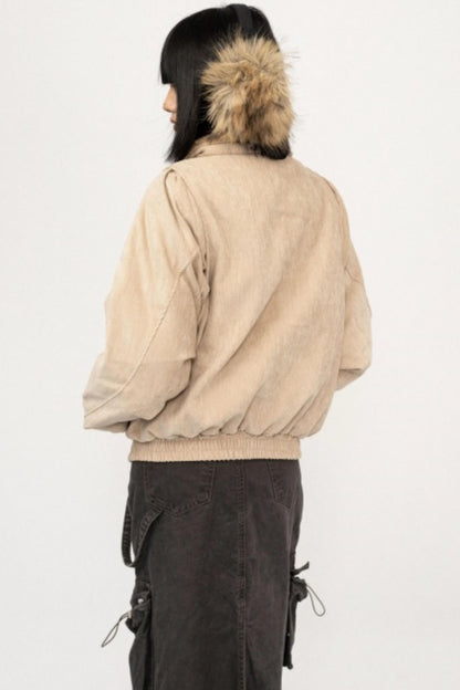 Retro Patchwork Fur Collar Jacket