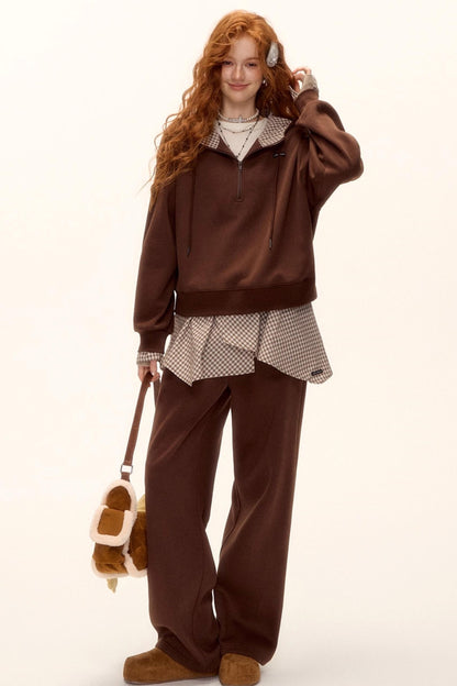 Patterned Patchwork Hooded Sweatshirt Set-Up