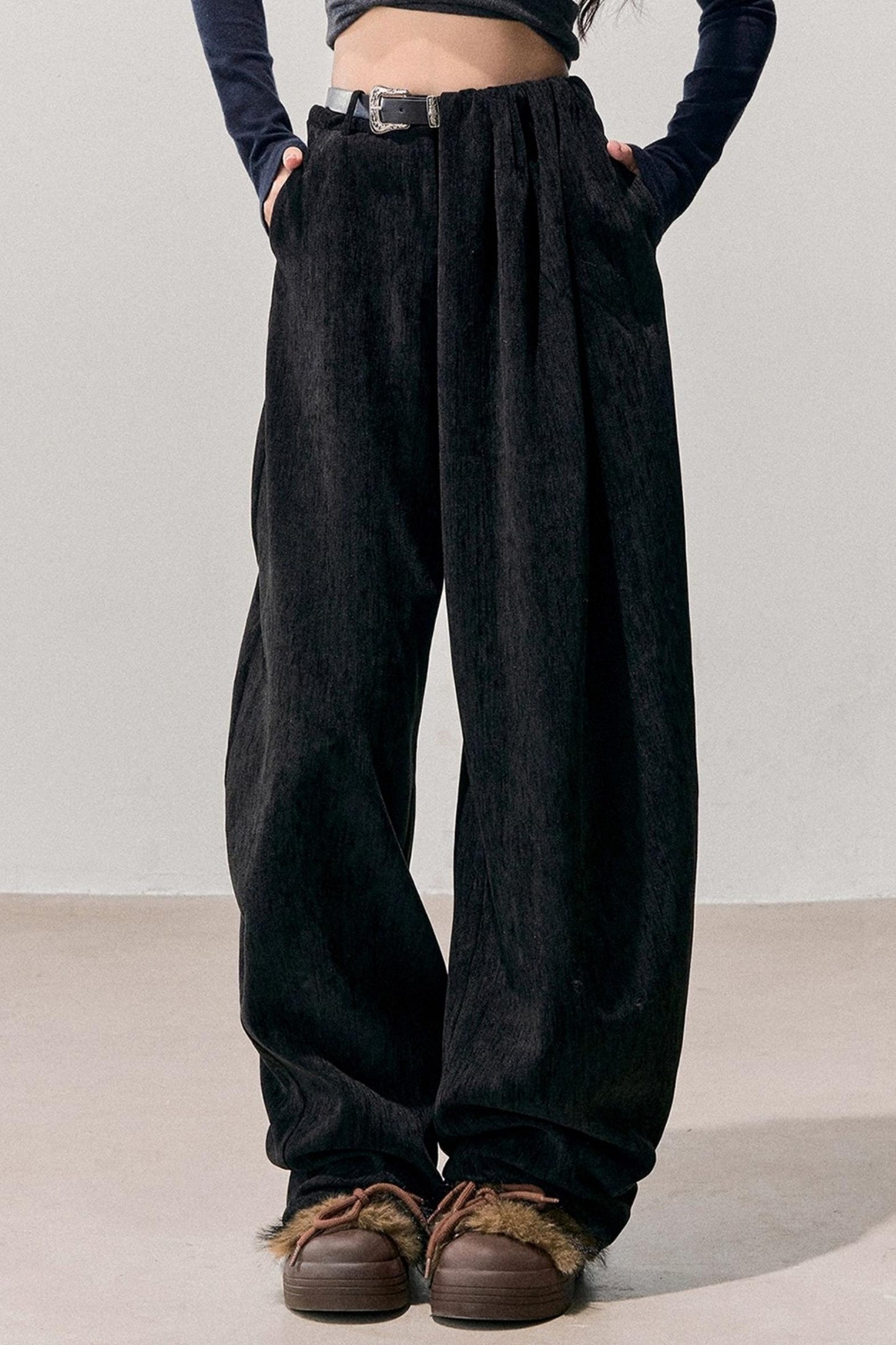 Fleece-Lined Wide-Leg Pants