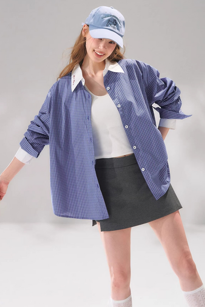 Plaid Color-Blocking Polo Top