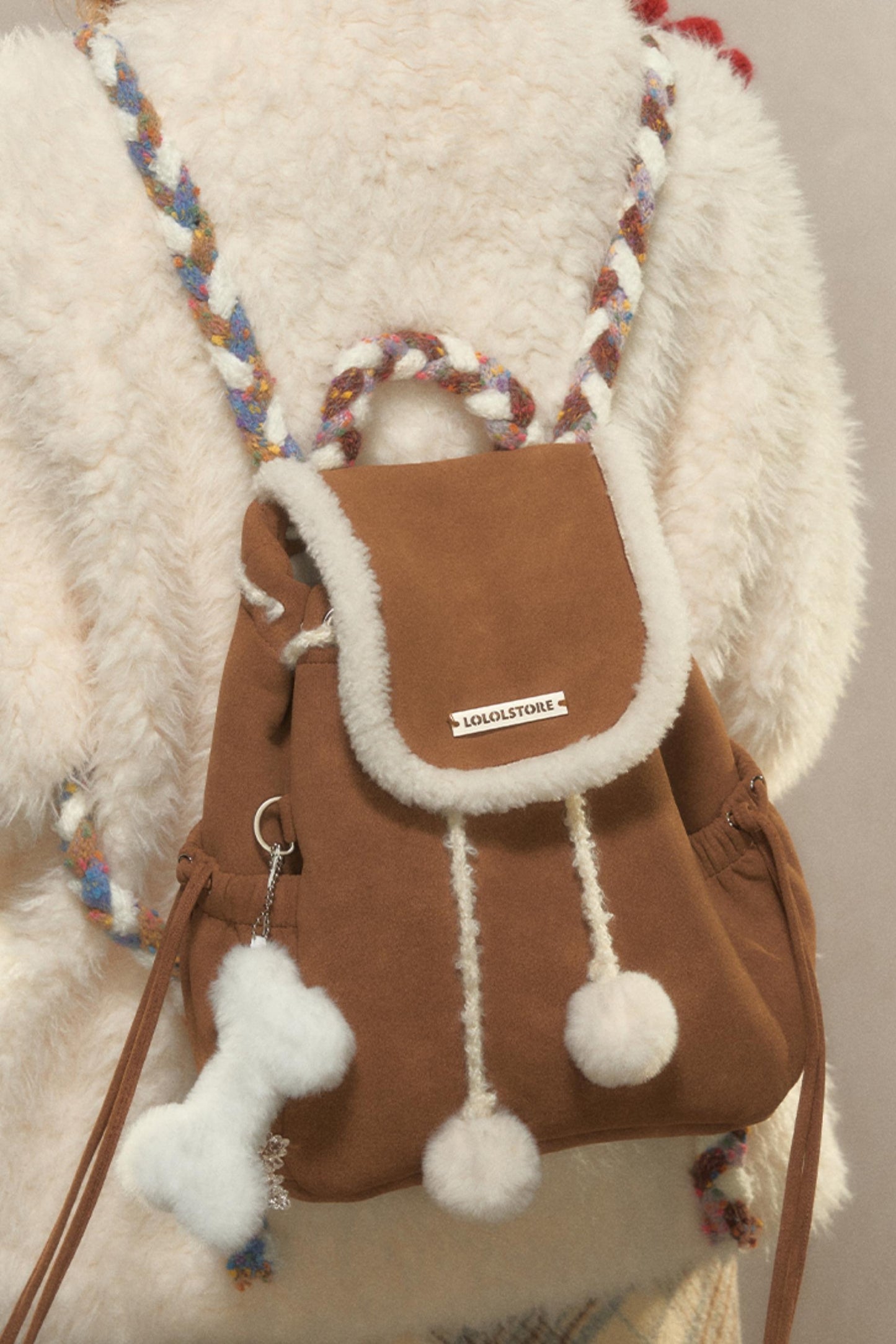 Suede Lamb Wool Mini Backpack