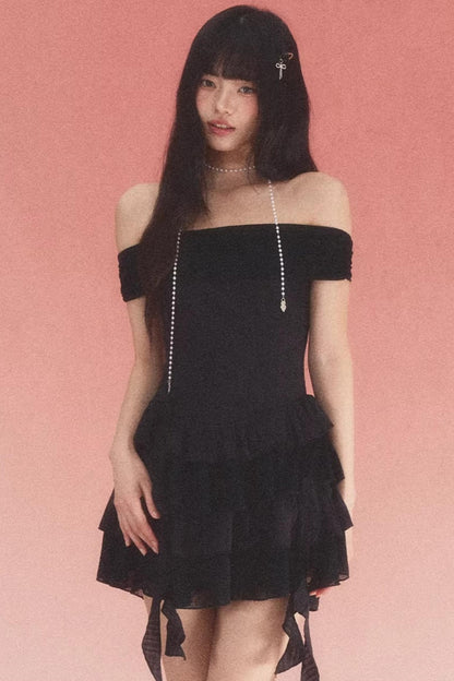 Lace Jacquard One-Shoulder Dress