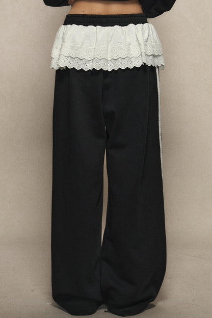 High Waist Lace Trim Sweatpants Set-Up